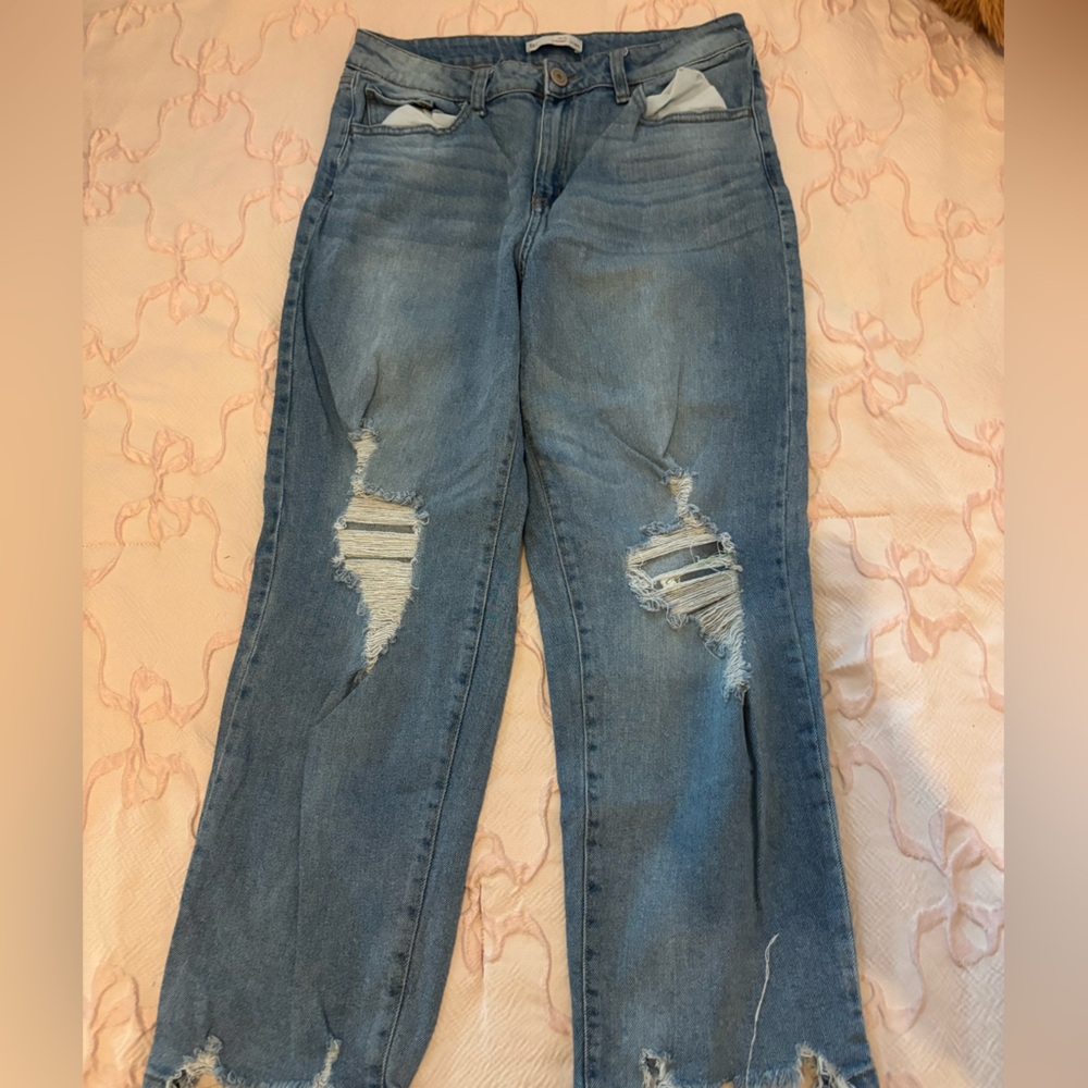 SO Women's Distressed Straight Leg Jeans - Blue